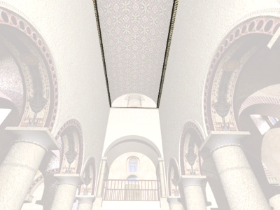 Línea de imposta bajo la bóveda de la nave central de San Miguel de Liño.