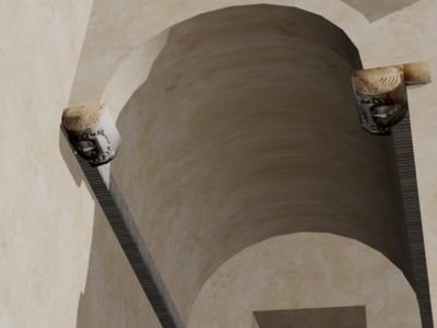 Ménsulas en función de apoyo del arco de ingreso a las capillas del santuario. San Miguel de Liño.