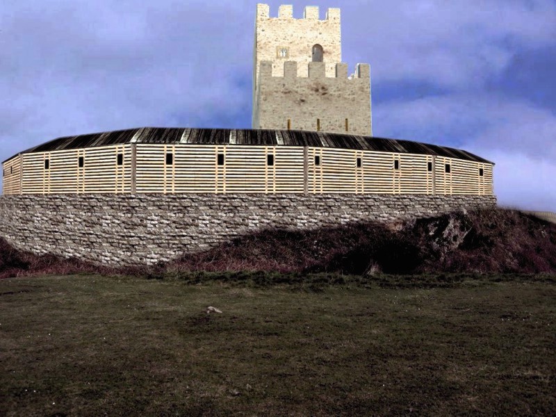 Reconstrucción ideal del recinto superior y torreón de Tudela desde el S.