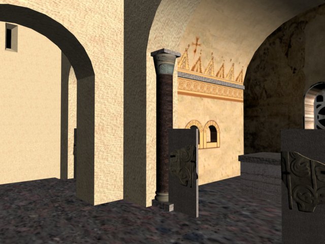 Vista interior de Santo Adriano de Tuñón hacia el ábside central.