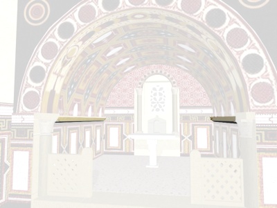 Imposta escalonada bajo la bóveda del santuario en la Capilla de San Miguel de la Cámara Santa de la Catedral de Oviedo.