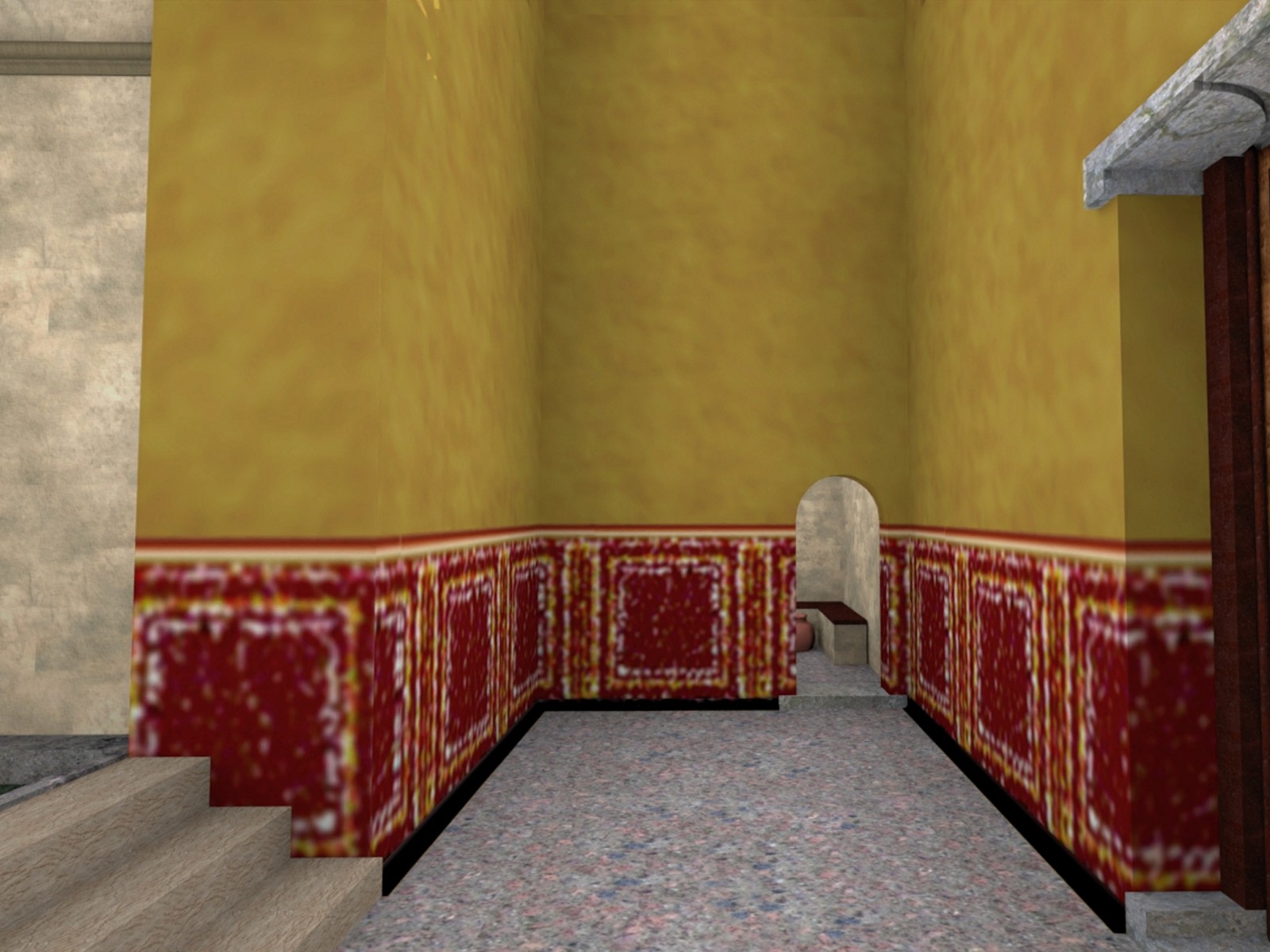 Interior del edificio de baños, hacia el oeste.