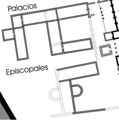 Planta de los palacios episcopales según las excavaciones arqueológicas, entre 1940 y 1999.
