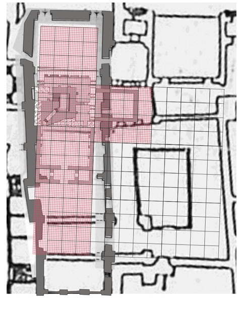Hipótesis de templo altomedieval a partir del desarrollo compositivo de la cuadrícula.