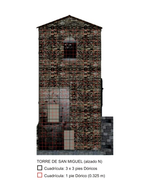 Torre de San Miguel, alzado N. Modulación en pies dóricos.